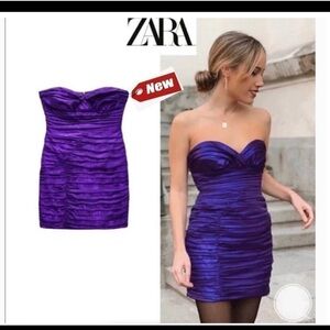 ZARA purple metallic draped strapless sweetheart minidress Sz M NWT New with tag